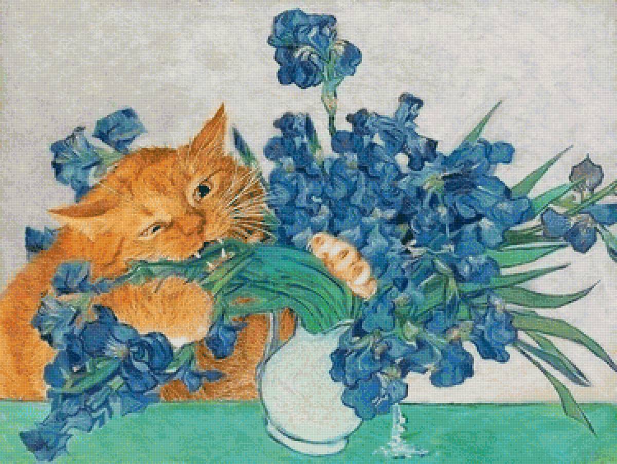 Любитель цветов - кот, цветы, ваза - предпросмотр