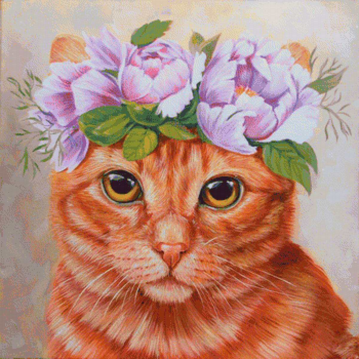 Кошечка - животные, рисунок, кошечка, цветы, кошка - предпросмотр