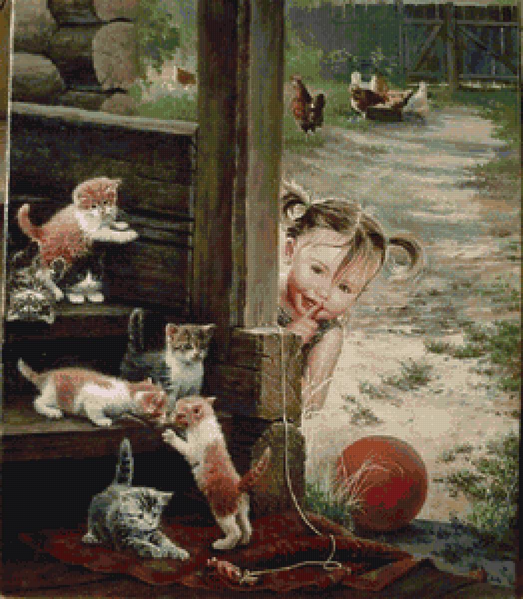 Девочка играет с котятами - котята, кот, дети - предпросмотр