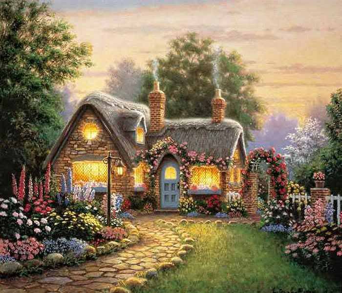 милый дом - сад, дом, цветы, пейзаж - оригинал