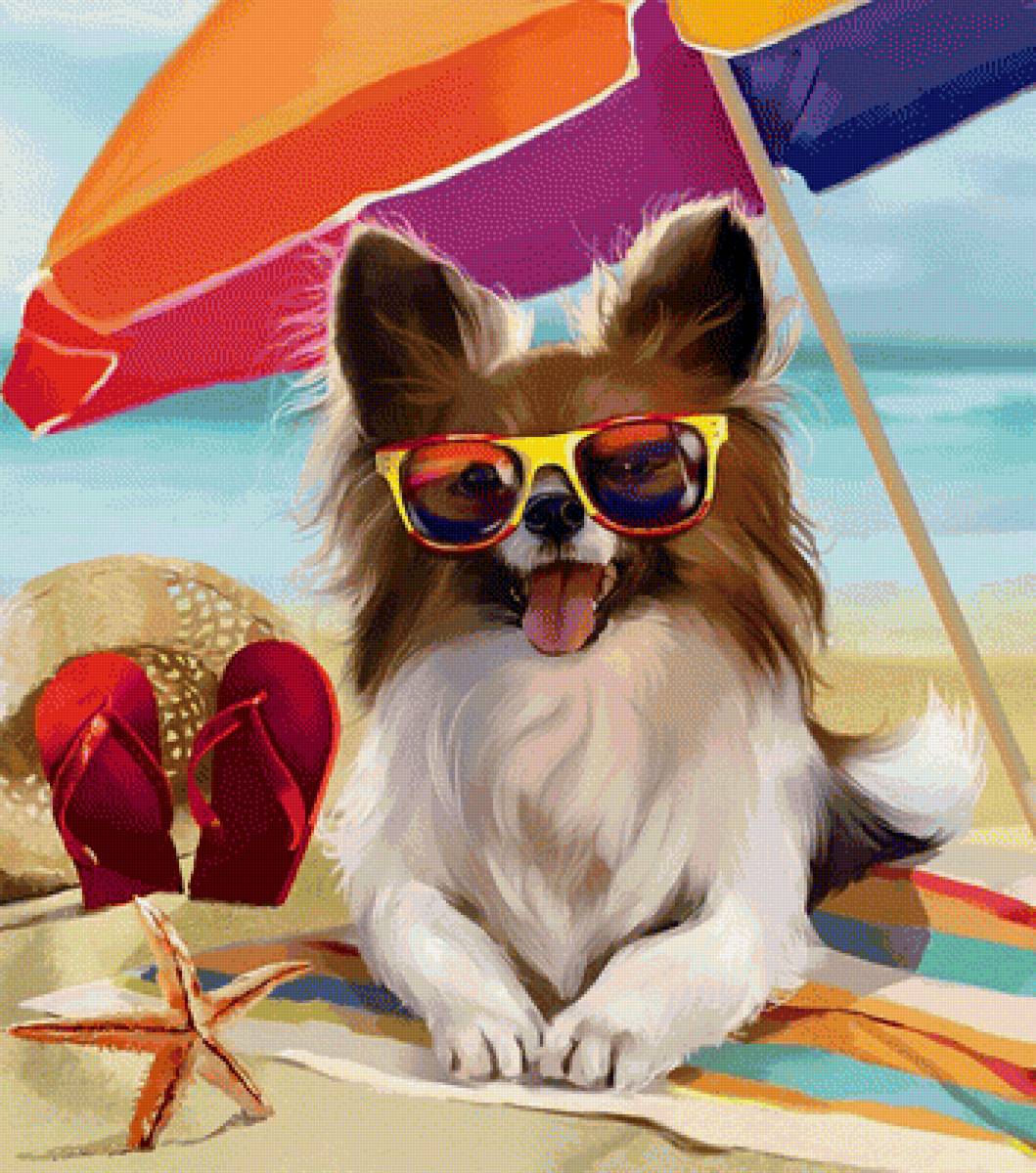 На пляже - пляж, собака, лето, животные, рисунок - предпросмотр