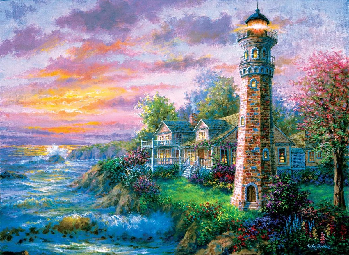 Маяк - природа, пейзаж, маяк, море, живопись, домик - оригинал