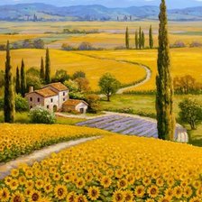 Схема вышивки «желто-синий пейзаж»