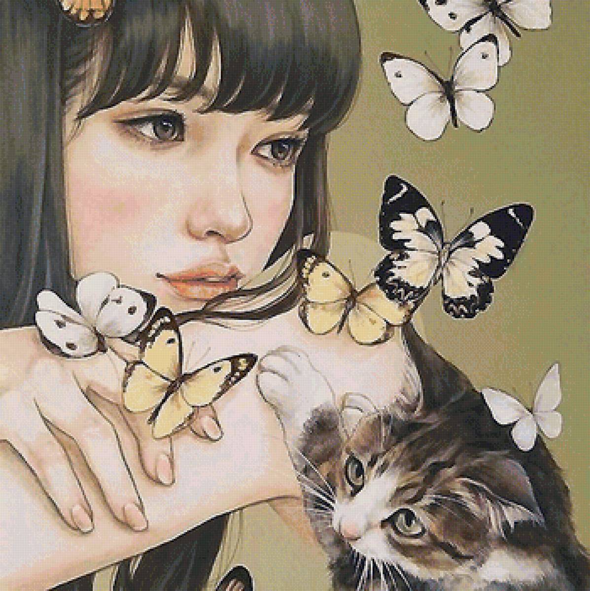 Девочка с котенком рисунок