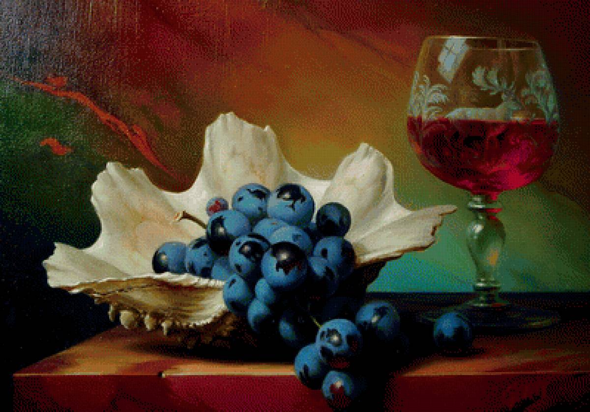 натюрморт с бокалом - виноград, фрукты, картина, для кухни, бокал - предпросмотр