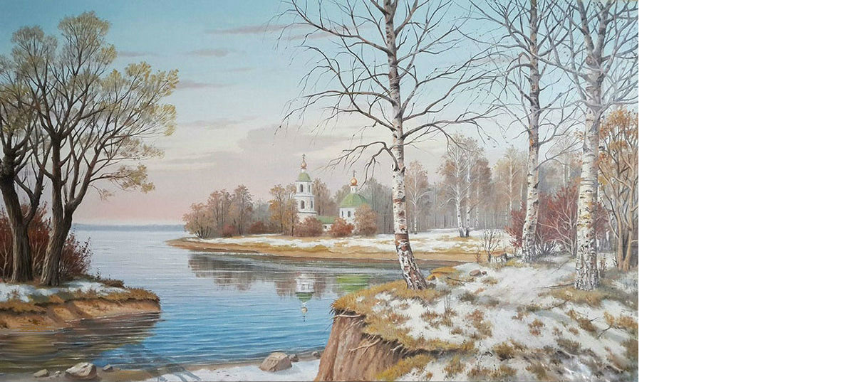 Весенний пейзаж - озеро, природа, зима, река, церковь - оригинал