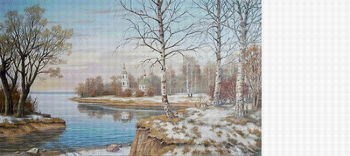 Весенний пейзаж - река, озеро, церковь, природа, зима - предпросмотр