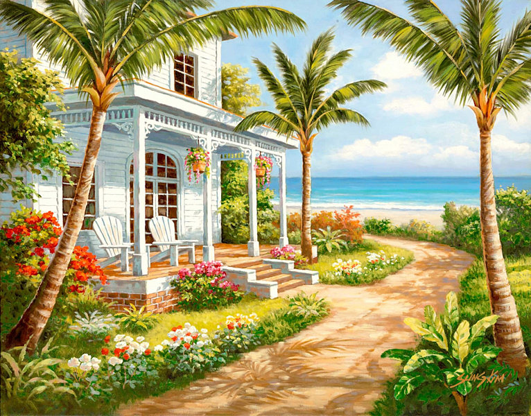 Дом у моря - дом, море, пальмы - оригинал