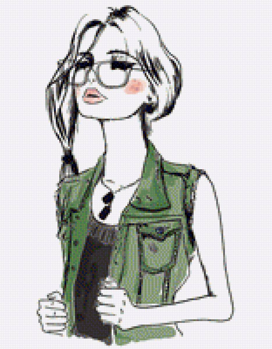 Скетч девушка - девушка модная - предпросмотр