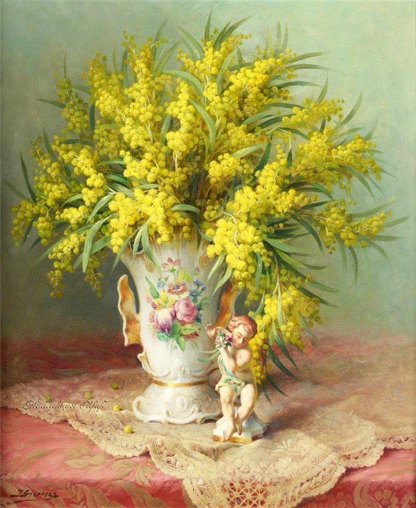 Жёлтый букет - цветы, стол, ваза - оригинал