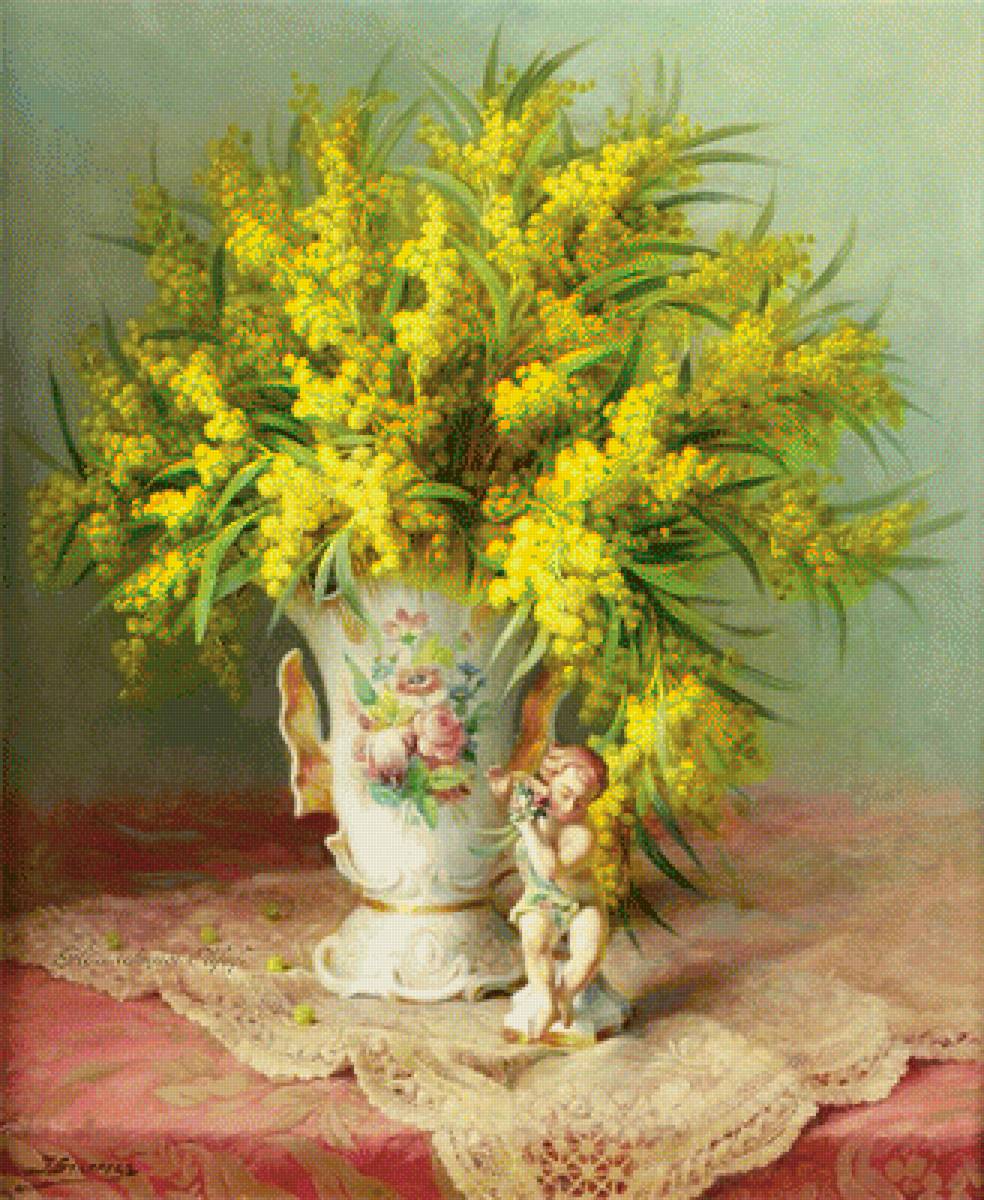 Жёлтый букет - стол, цветы, ваза - предпросмотр