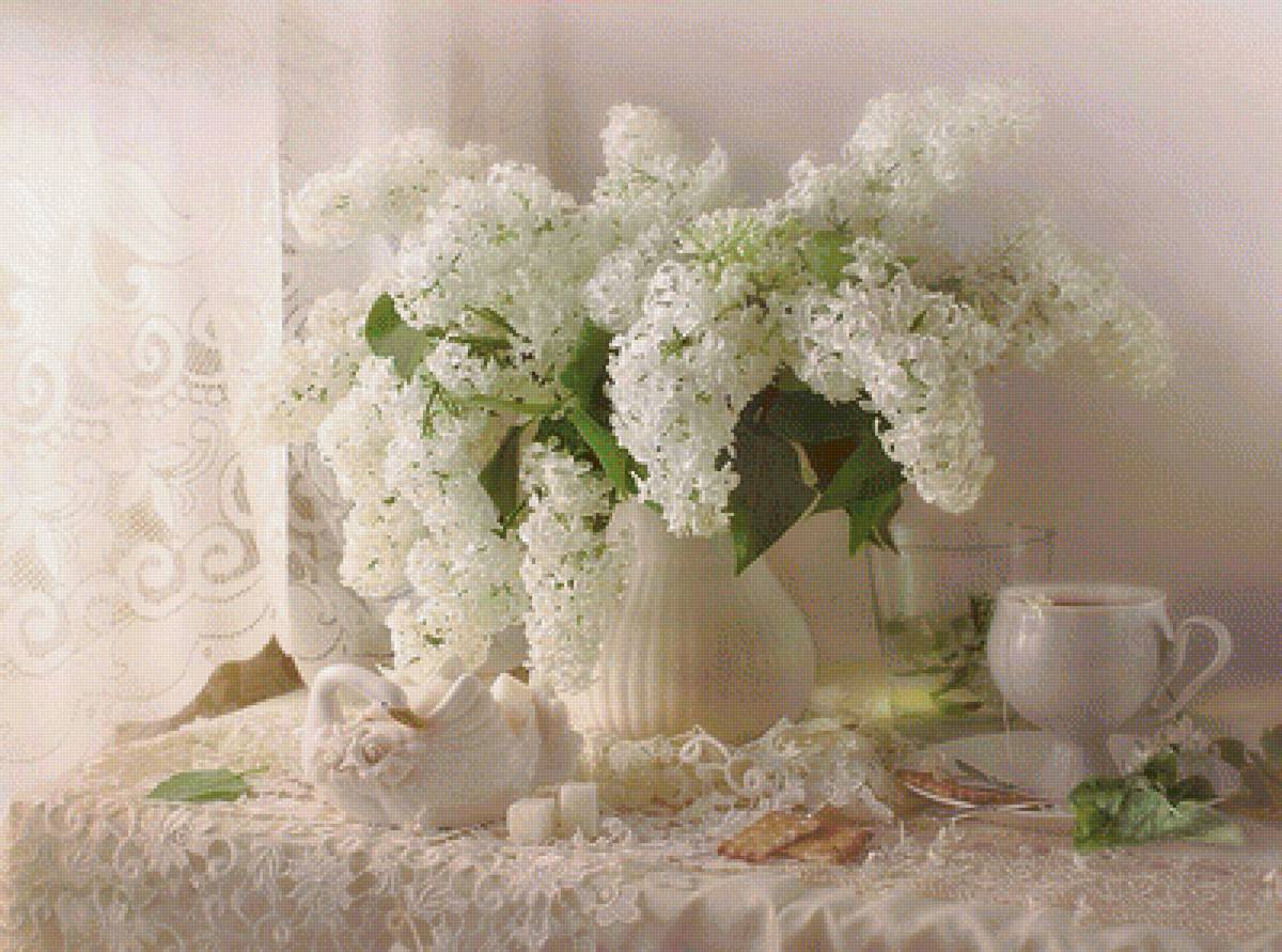 Сирень - натюрморт, букет, сирень, цветы, чай - предпросмотр