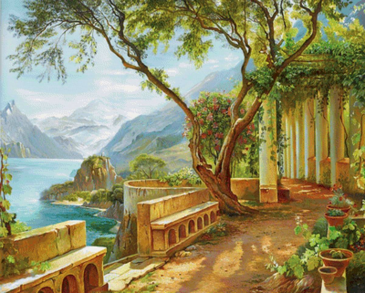 Морской пейзаж - горы, пейзаж, море, природа - предпросмотр