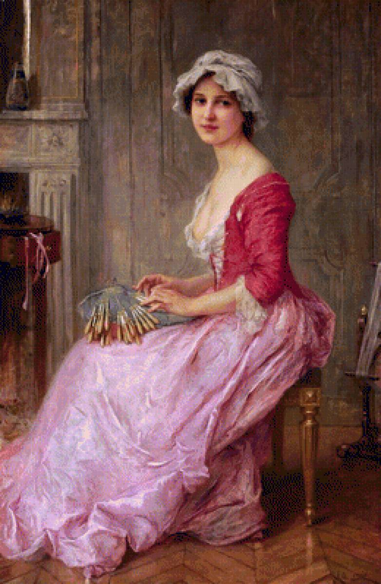 MUJER CON ENCAJE DE BOLILLOS - 260 x 399 cruces - предпросмотр