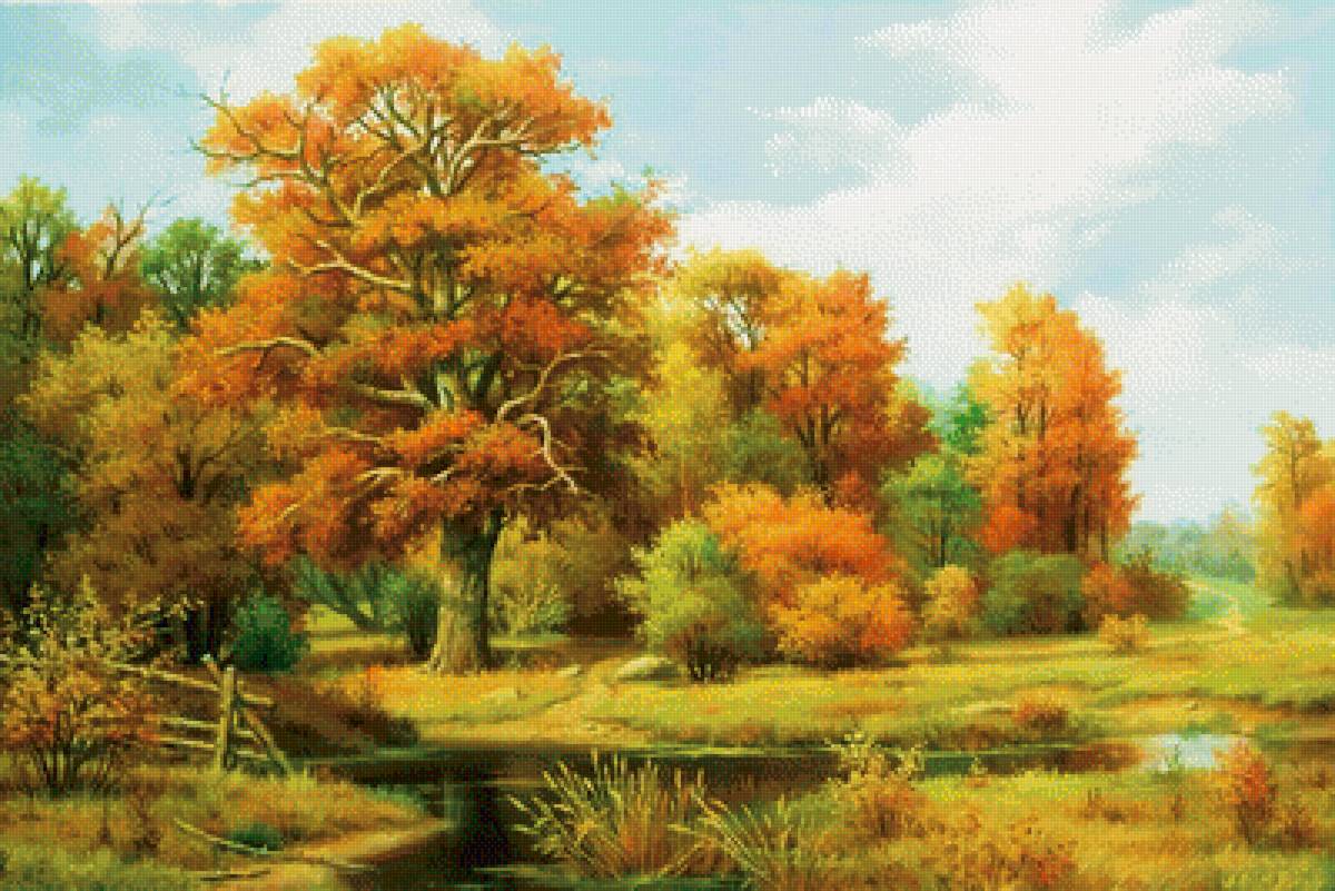 Осенний пейзаж - осень, пейзаж, природа, лес, ручей - предпросмотр