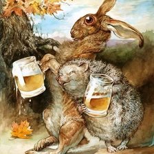 Схема вышивки «заяц с ежиком и пивом»