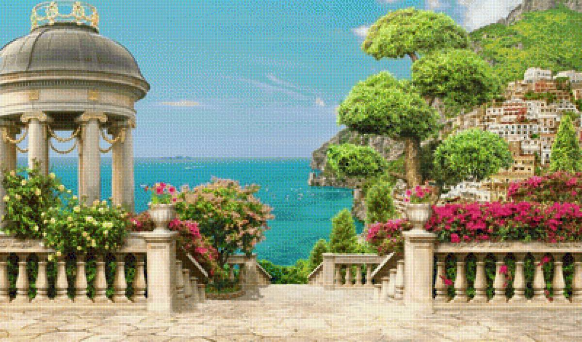 Город у моря - город, природа, цветы, море, лето, пейзаж - предпросмотр