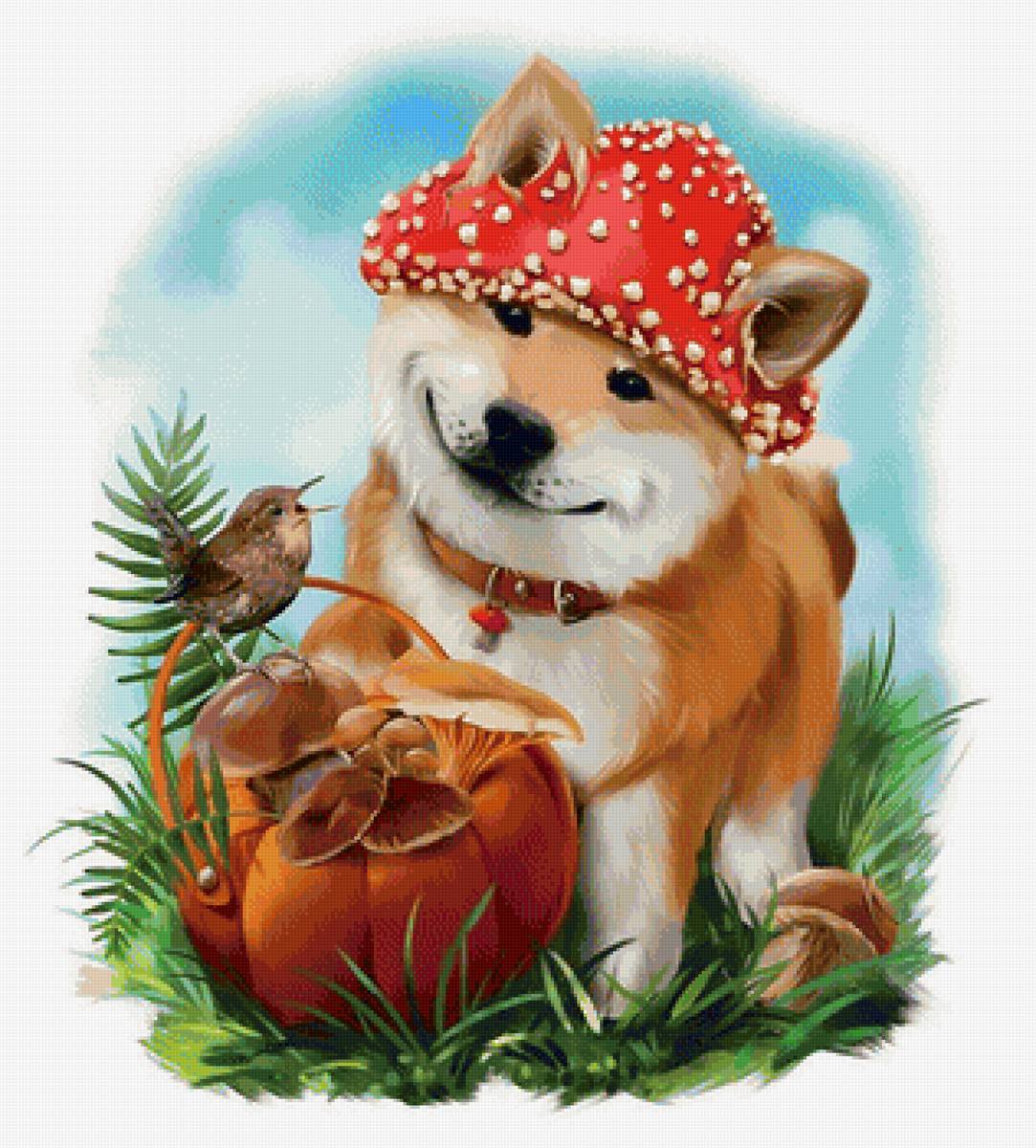 Щенок - рисунок, птица, собака, щенок, птичка, грибы, животные - предпросмотр