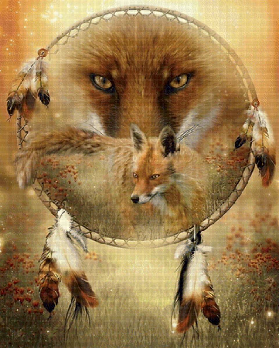 Ловец снов - лиса, рисунок, ловец снов, животные - предпросмотр