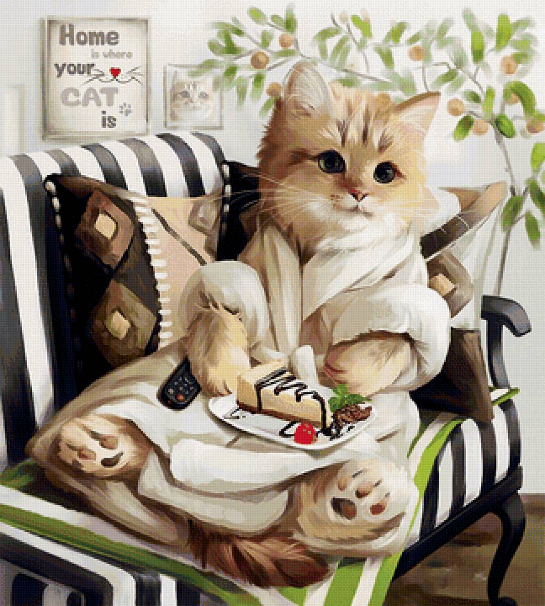 Котик и десерт - рисунок, десерт, животные, котик, кот - предпросмотр