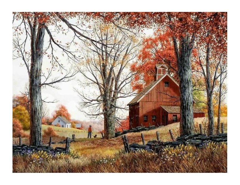 Осенний пейзаж - осень, люди, дом - оригинал