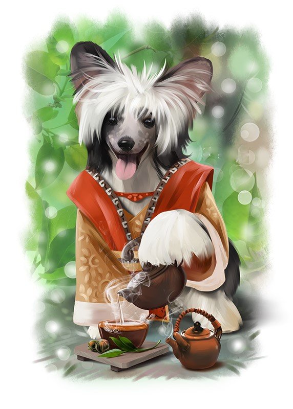 Чаепитие - чаепитие, собака, рисунок, чай, животные - оригинал