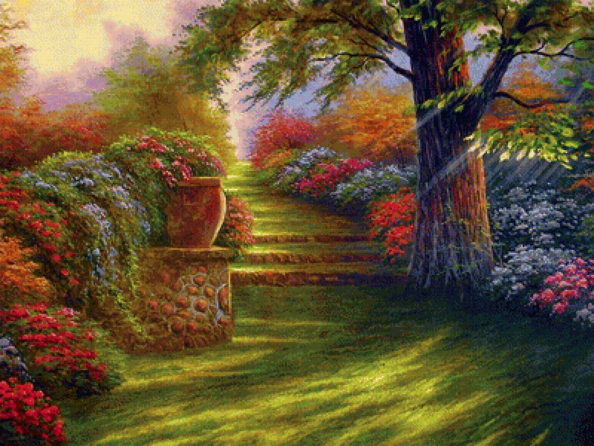 Цветущий сад - пейзаж, природа, сад, лето, цветы - предпросмотр