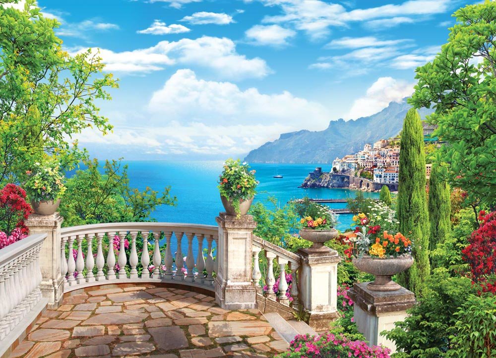 Город у моря - природа, горы, город, пейзаж, море, лето, терраса - оригинал