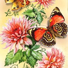 Оригинал схемы вышивки «Бабочки и георгины» (№1885757)