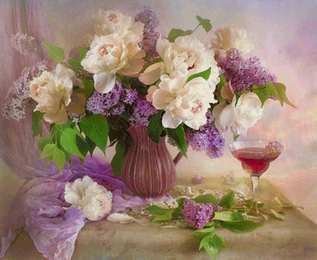 Цветы - цветы, бокал, натюрморт, сирень, букет - предпросмотр