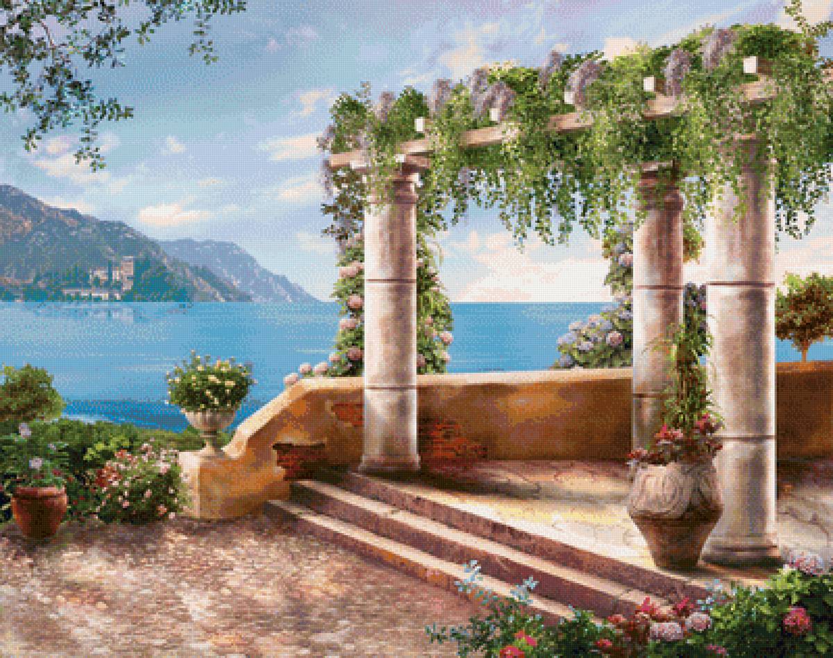 У моря - пейзаж, природа, цветы, лето, море - предпросмотр