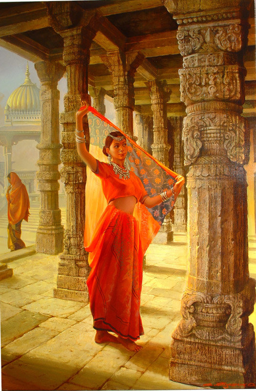 Храмовая танцовщица - девушка, храм - оригинал