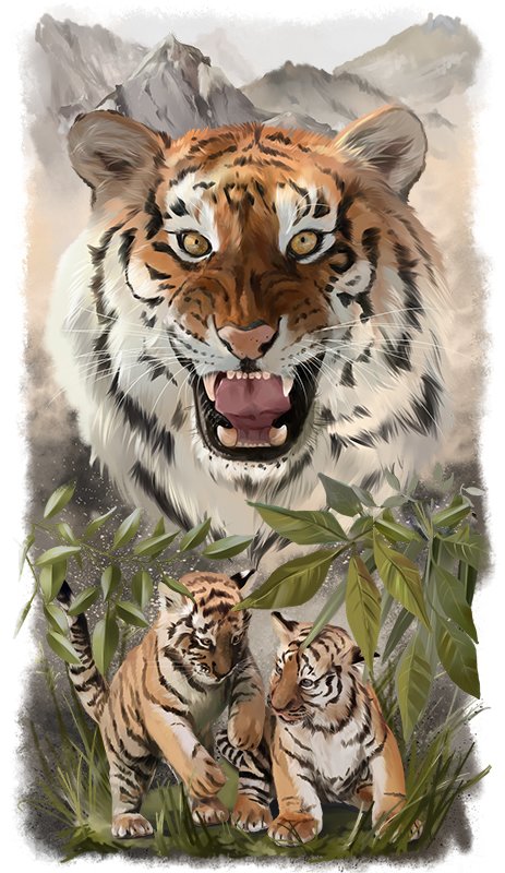 Тигры - тигр, животные, тигрята, тигры, рисунок - оригинал