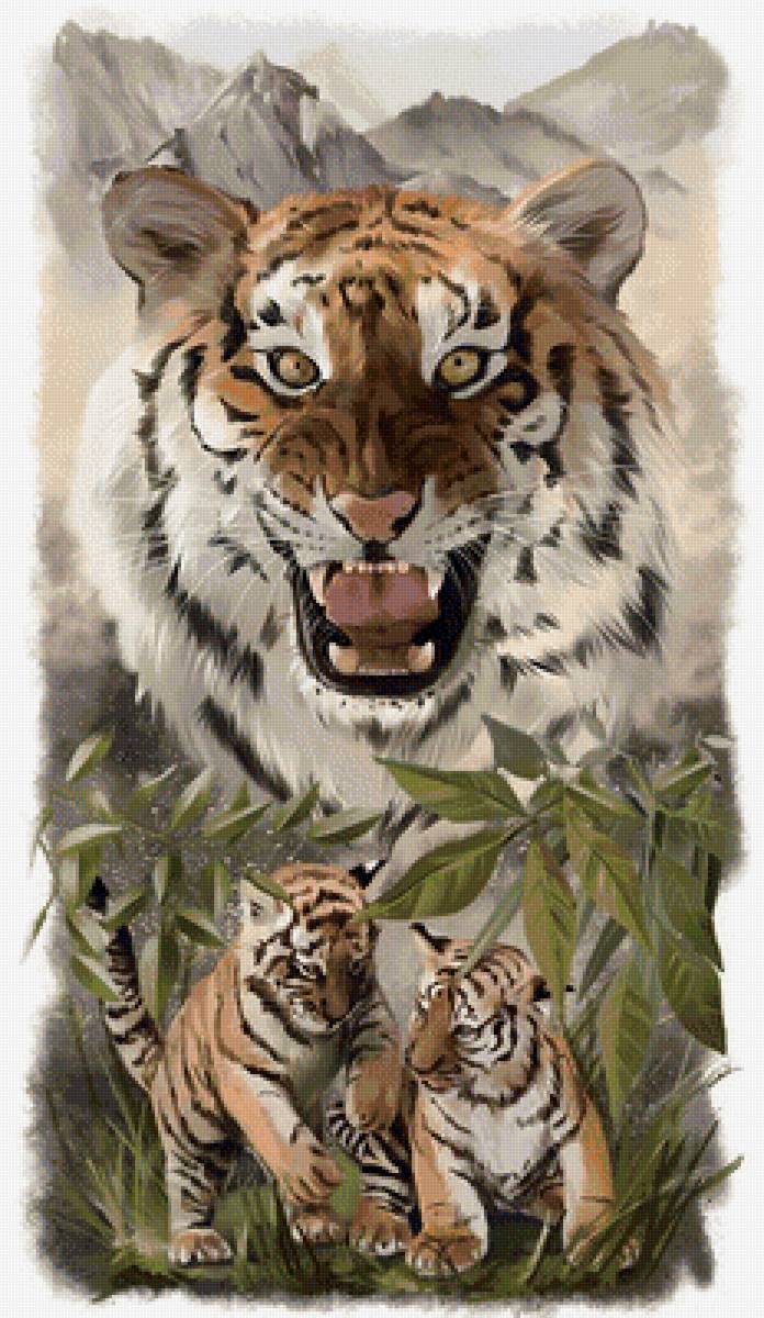Алмазная мозаика тигрица с тигренком