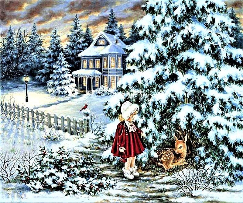 №1887255 - пейзаж, олени - оригинал