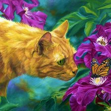 Оригинал схемы вышивки «Котик в цветах» (№1887550)