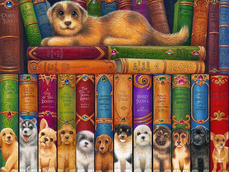 Книжная полка с собаками - #книги, #животные, #библеотека, #хаед, #книжнаяполка, #собаки - оригинал