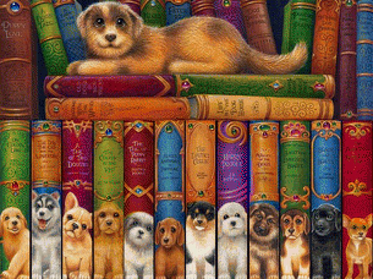 Книжная полка с собаками - #книжнаяполка, #книги, #животные, #библеотека, #собаки, #хаед - предпросмотр