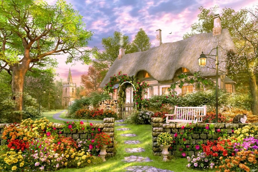Домик - цветы, природа, пейзаж, домик, дом, лето - оригинал