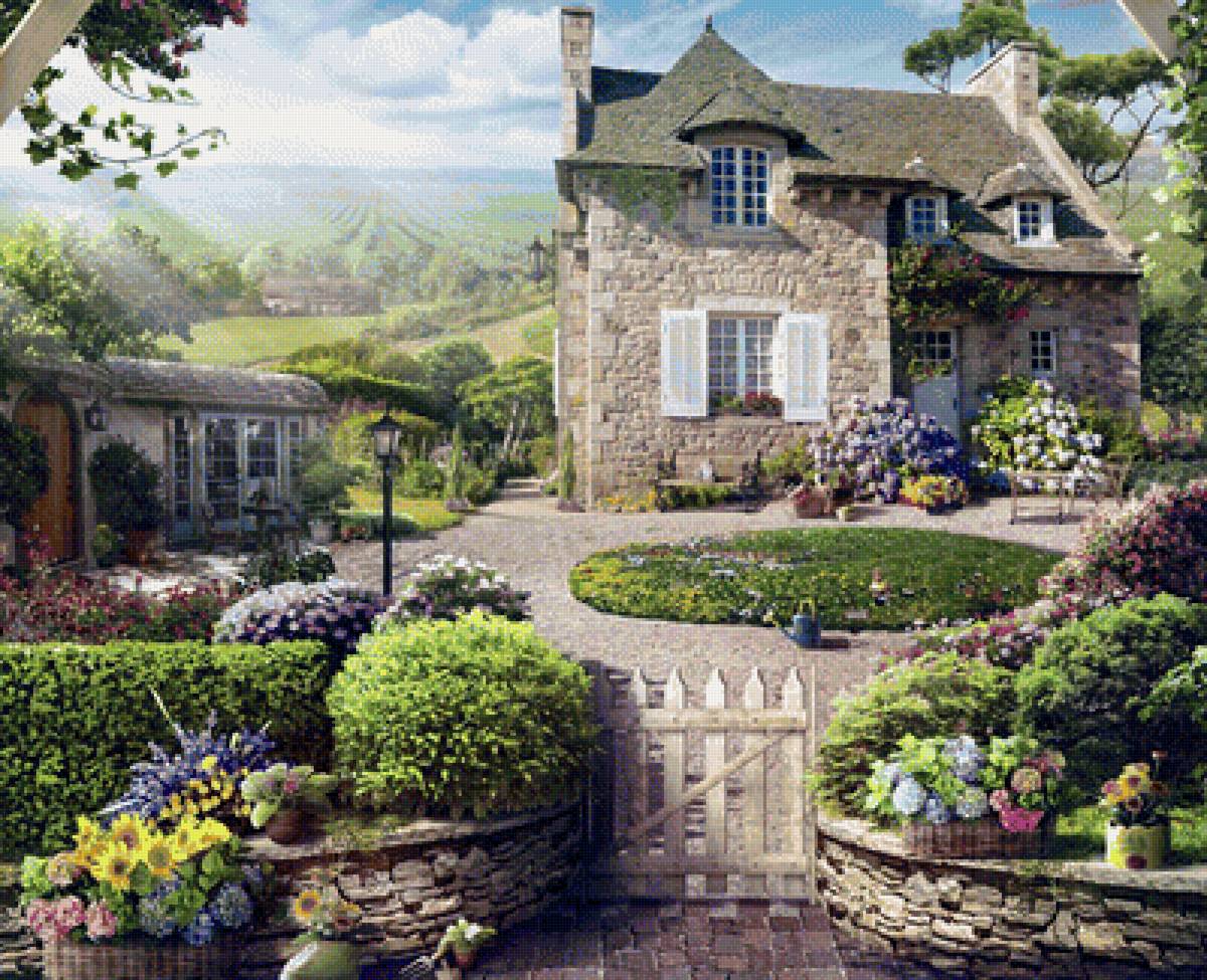 Усадьба - природа, цветы, усадьба, двор, дом, лето, пейзаж - предпросмотр