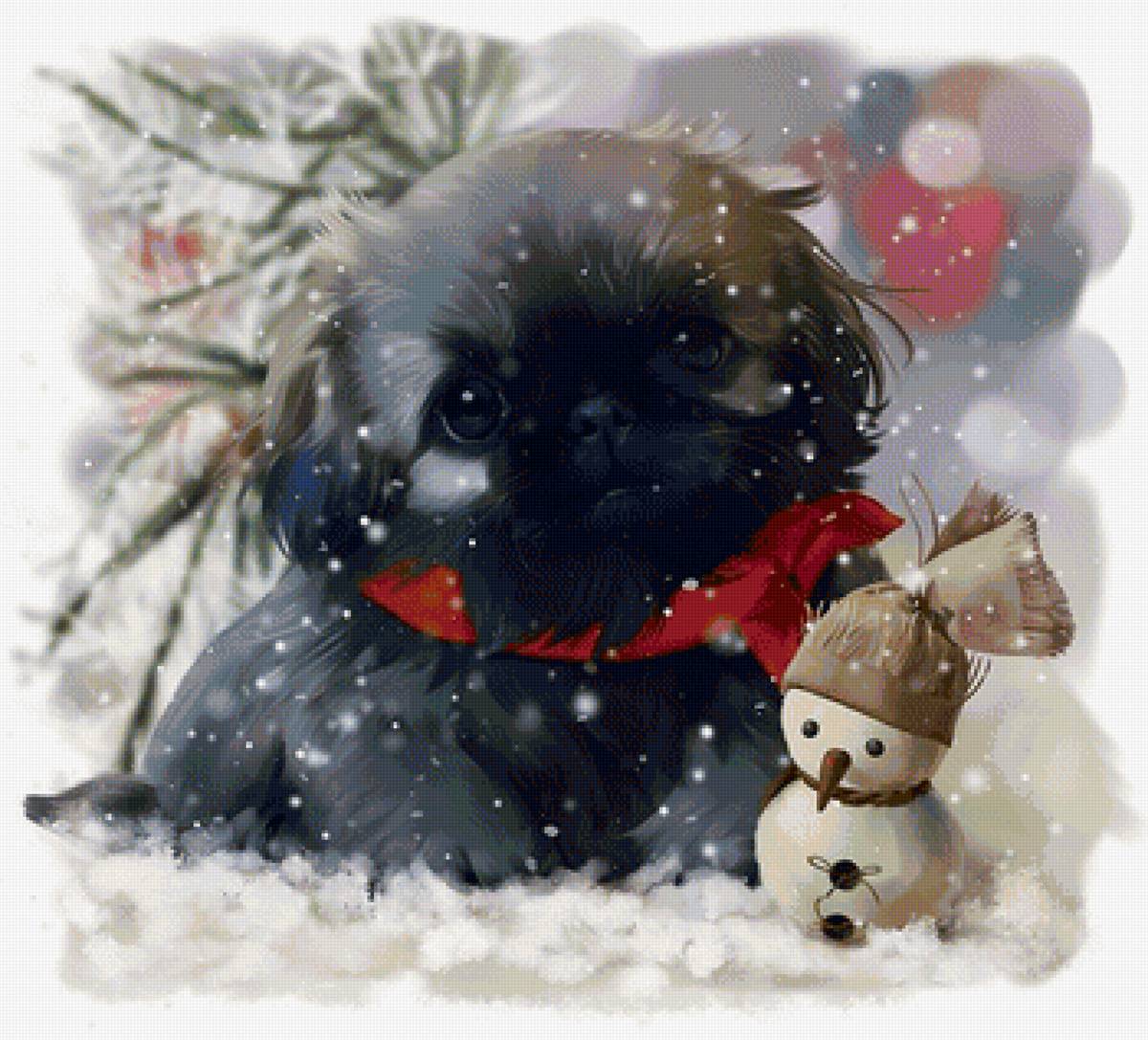 Щенок - рисунок, зима, животные, собака, снег, щенок - предпросмотр