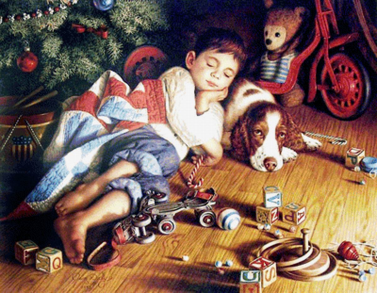 Мальчик с собакой - собака, дети, елка - предпросмотр
