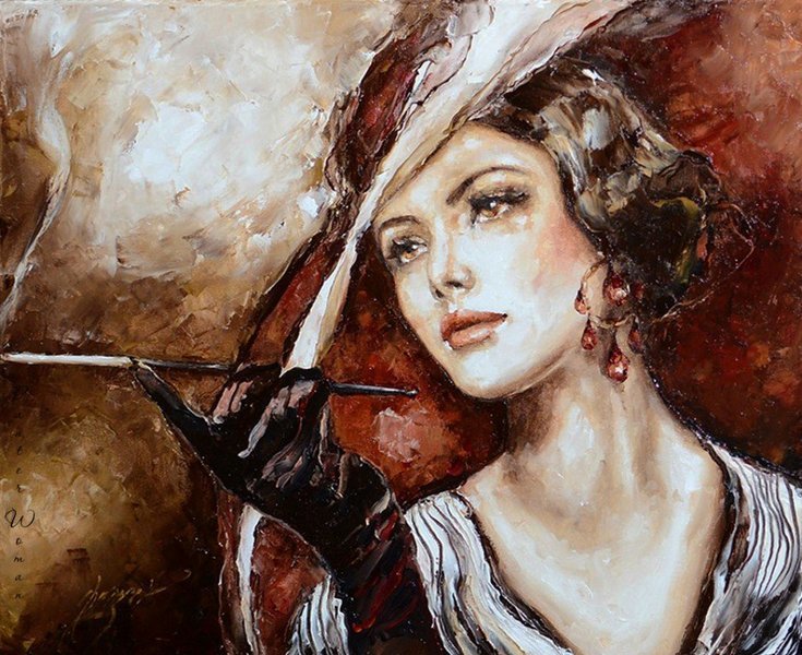 Изабель. - дама, сигарета, ретро, шляпка - оригинал