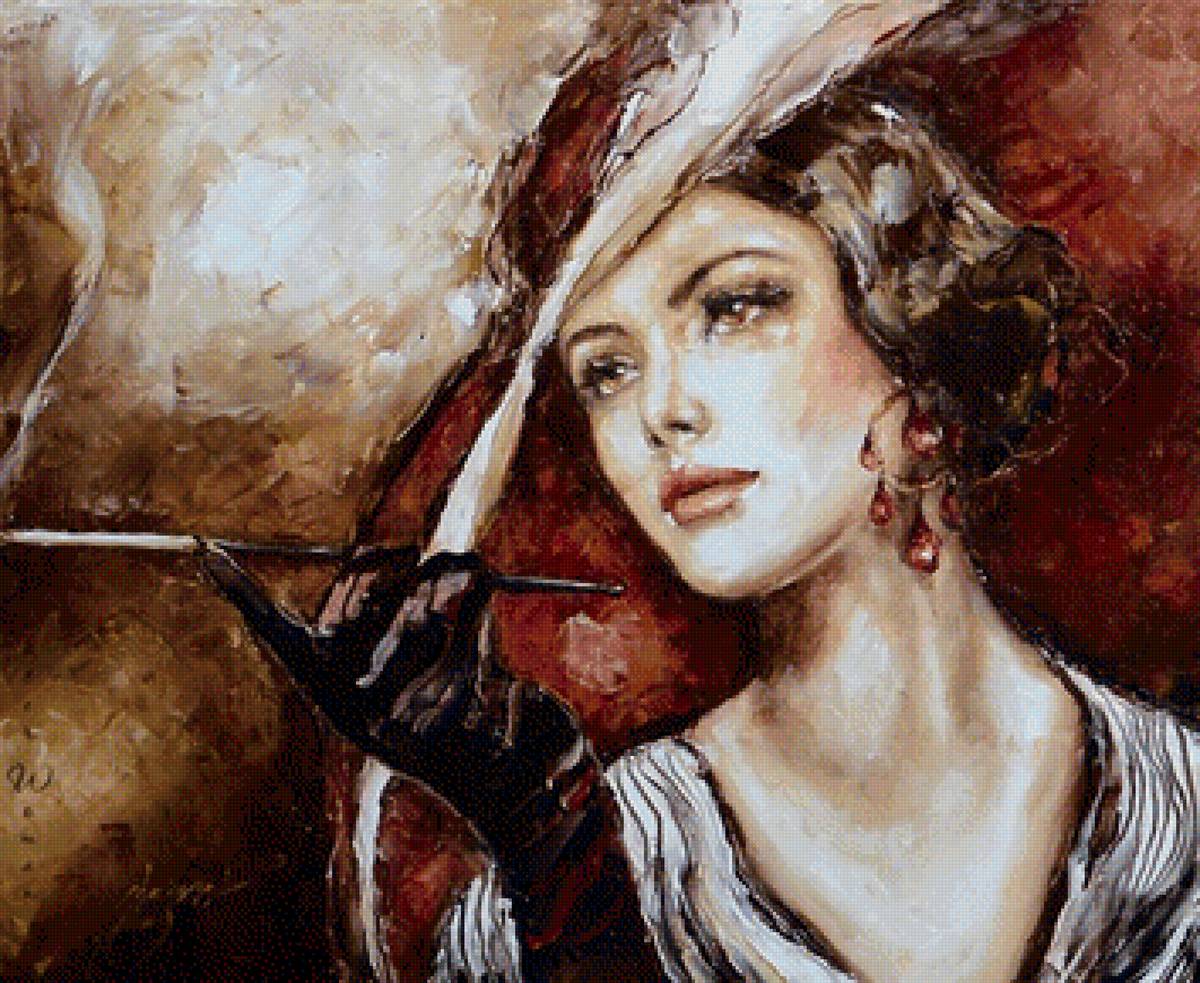 Изабель. - ретро, шляпка, дама, сигарета - предпросмотр