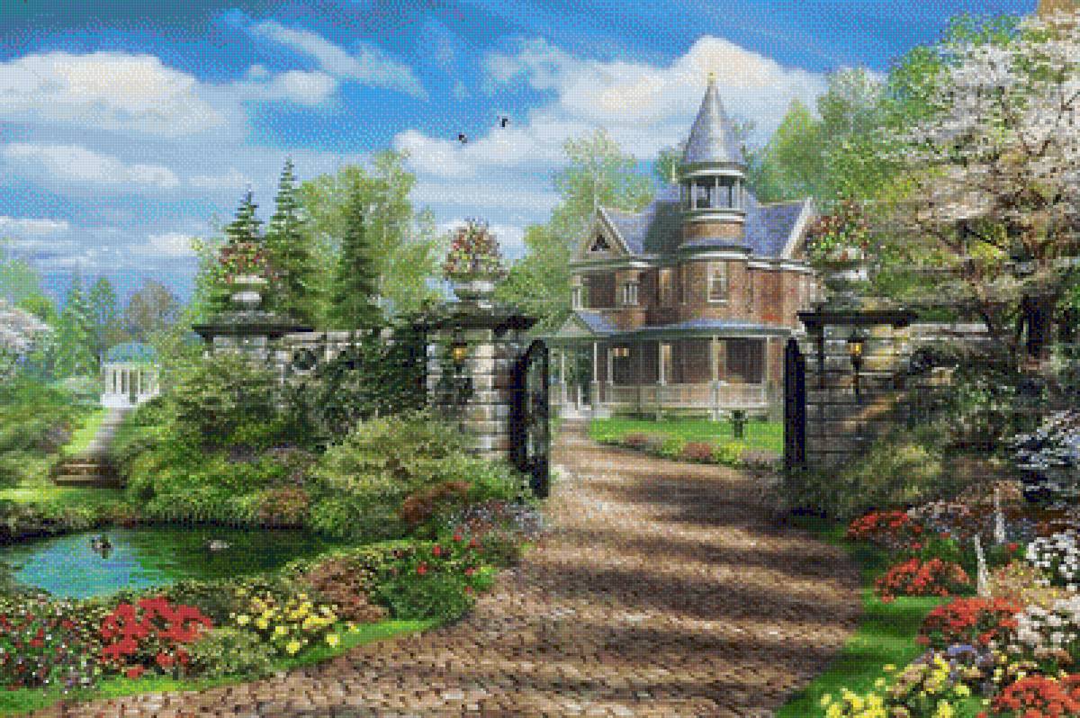 Усадьба - дом, усадьба, пейзаж, цветы, природа, лето - предпросмотр