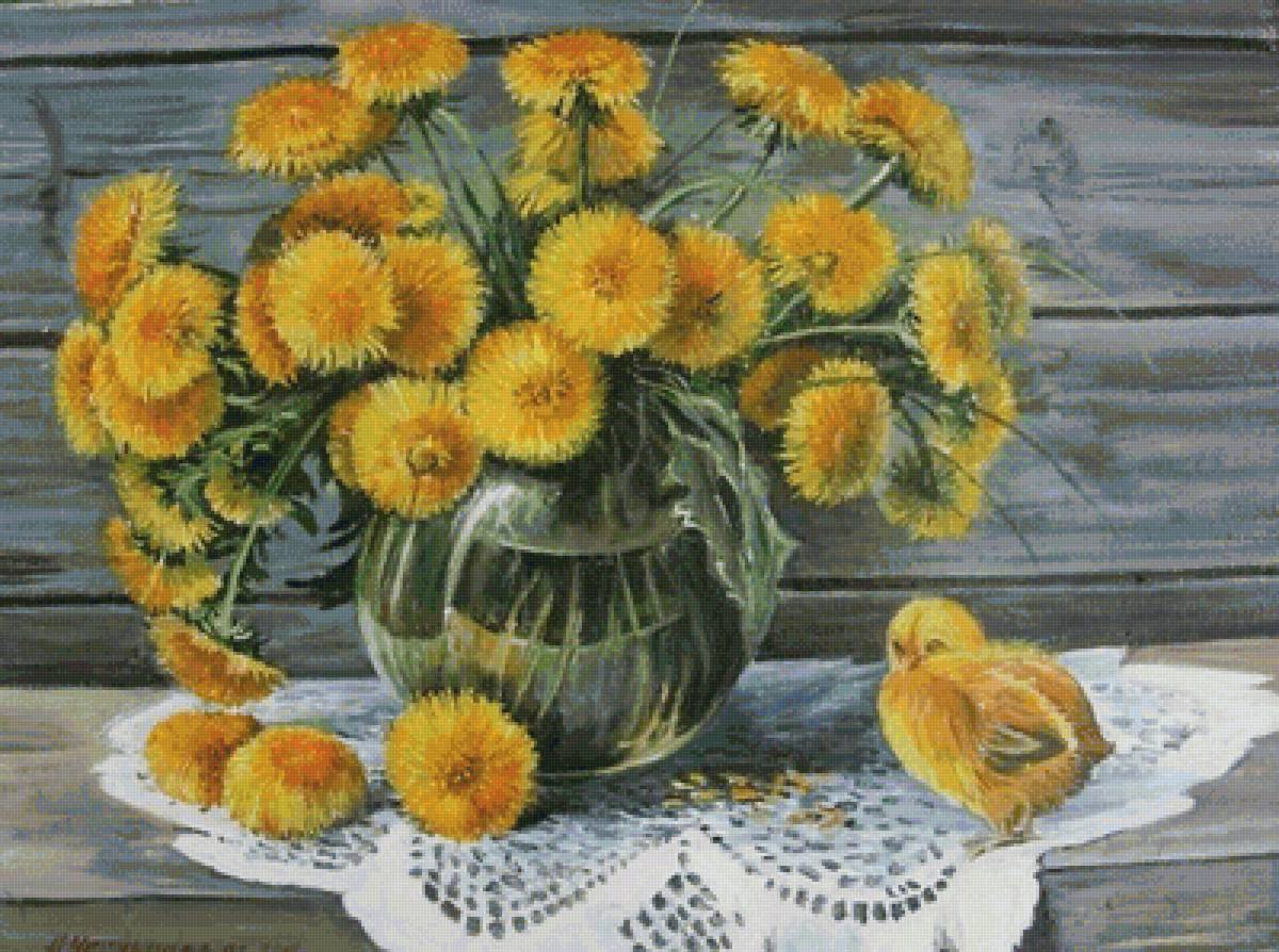 Букет для цыплёнка - ваза, цветы, птица - предпросмотр