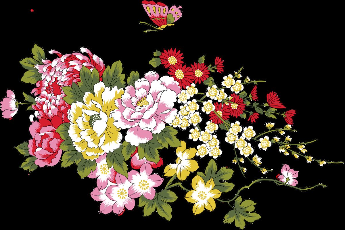 Цветы - рисунок, цветы, бабочка - оригинал