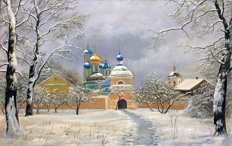 Оптина пустынь - церковь, пейзаж зима, природа, снег - оригинал