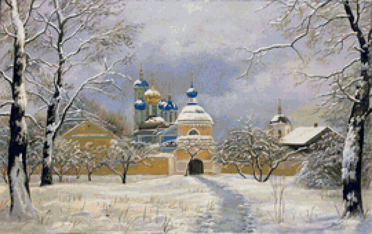 Оптина пустынь - церковь, природа, пейзаж зима, снег - предпросмотр