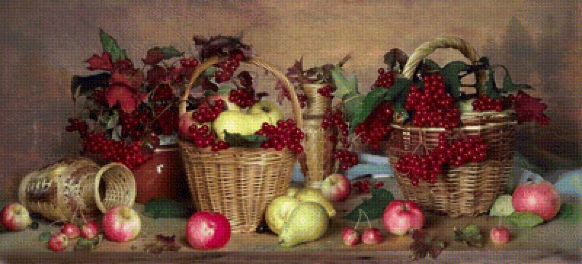 натюрморт - букет, фрукты, картина, цветы - предпросмотр